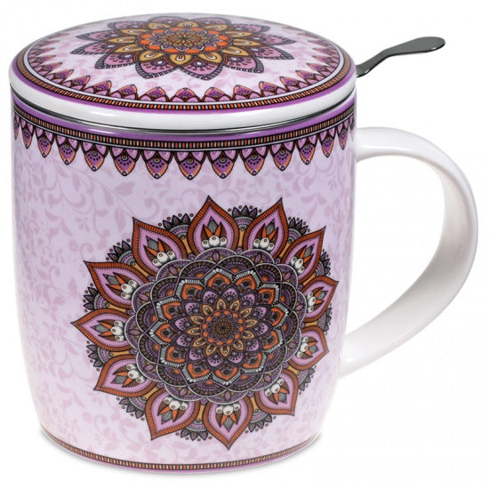 Teetassenset mit Deckel und Sieb - Mandala lila