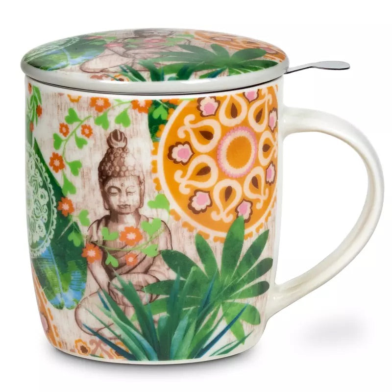 Teetassenset mit Deckel und Sieb - Buddha
